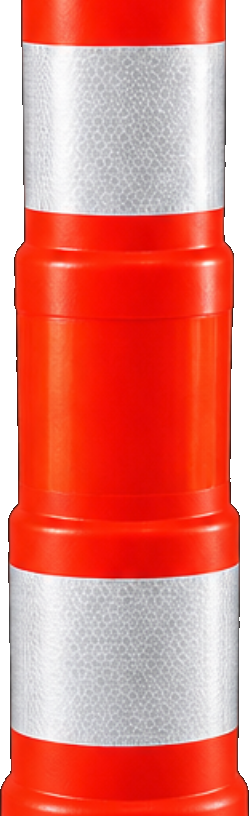 Close-up of reflective sheeting bands on the channelizer post